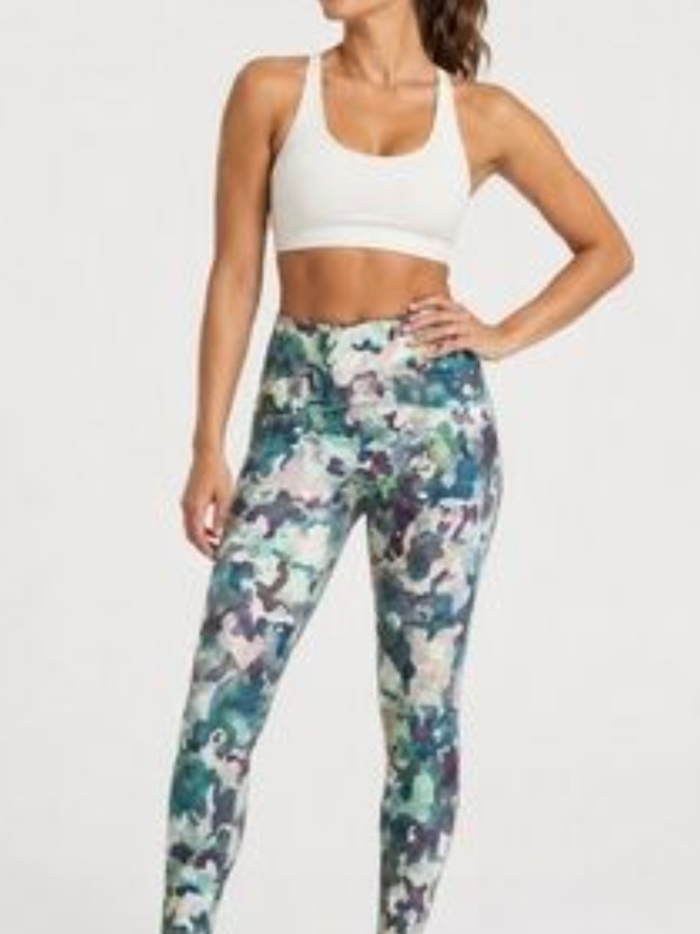 SPANX High-Waist Abstract Camo Leggings in Teal & Purple